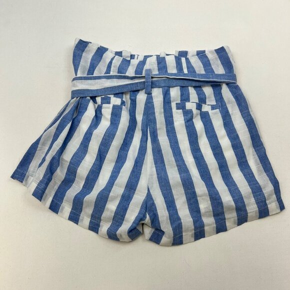 Linen Lux Women’s Paperpag Belted Shorts Blue/White Striped Size Small Pockets - Picture 5 of 7